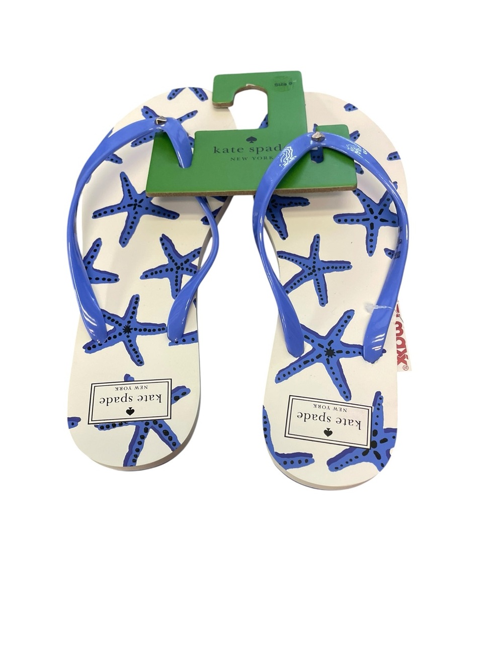 kate spade White Flip Flops with Blue Starfish Print women’s size 9